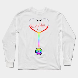 Rainbow Heartbeat Stethoscope Long Sleeve T-Shirt